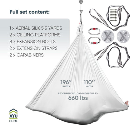 Aerial Silks Kit for Home - Premium Yoga Swing for Adults with 660 lbs Capacity - Versatile Aerial Yoga Hammock for Gymnastics Training
