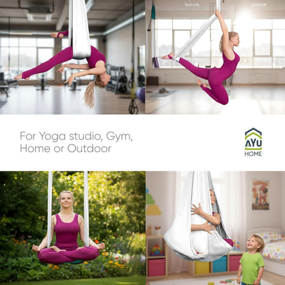 Aerial Silks Kit for Home - Premium Yoga Swing for Adults with 660 lbs Capacity - Versatile Aerial Yoga Hammock for Gymnastics Training