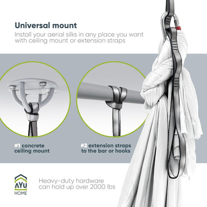 Aerial Silks Kit for Home - Premium Yoga Swing for Adults with 660 lbs Capacity - Versatile Aerial Yoga Hammock for Gymnastics Training