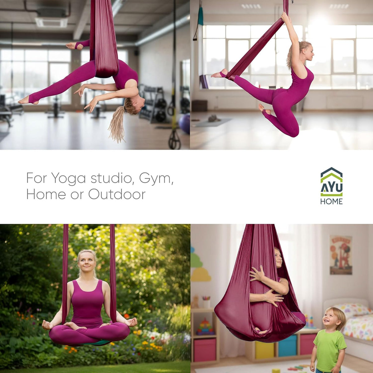 Aerial Silks Kit for Home - Premium Yoga Swing for Adults with 660 lbs Capacity - Versatile Aerial Yoga Hammock for Gymnastics Training