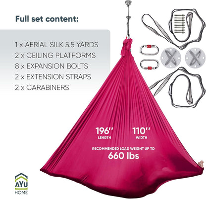 Aerial Silks Kit for Home - Premium Yoga Swing for Adults with 660 lbs Capacity - Versatile Aerial Yoga Hammock for Gymnastics Training