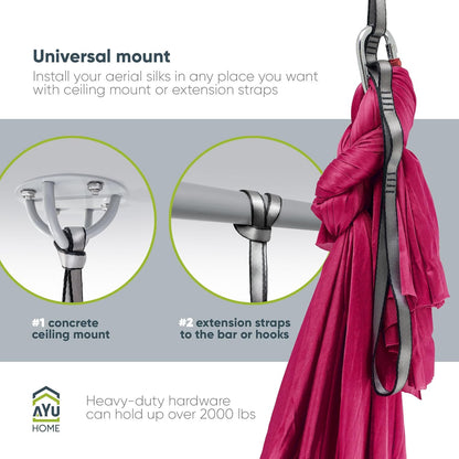 Aerial Silks Kit for Home - Premium Yoga Swing for Adults with 660 lbs Capacity - Versatile Aerial Yoga Hammock for Gymnastics Training