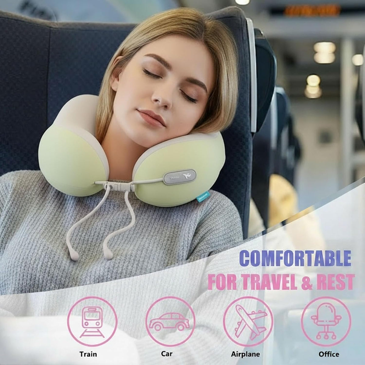 Travel Neck Pillow,Memory Foam Airplane Pillow, Pink