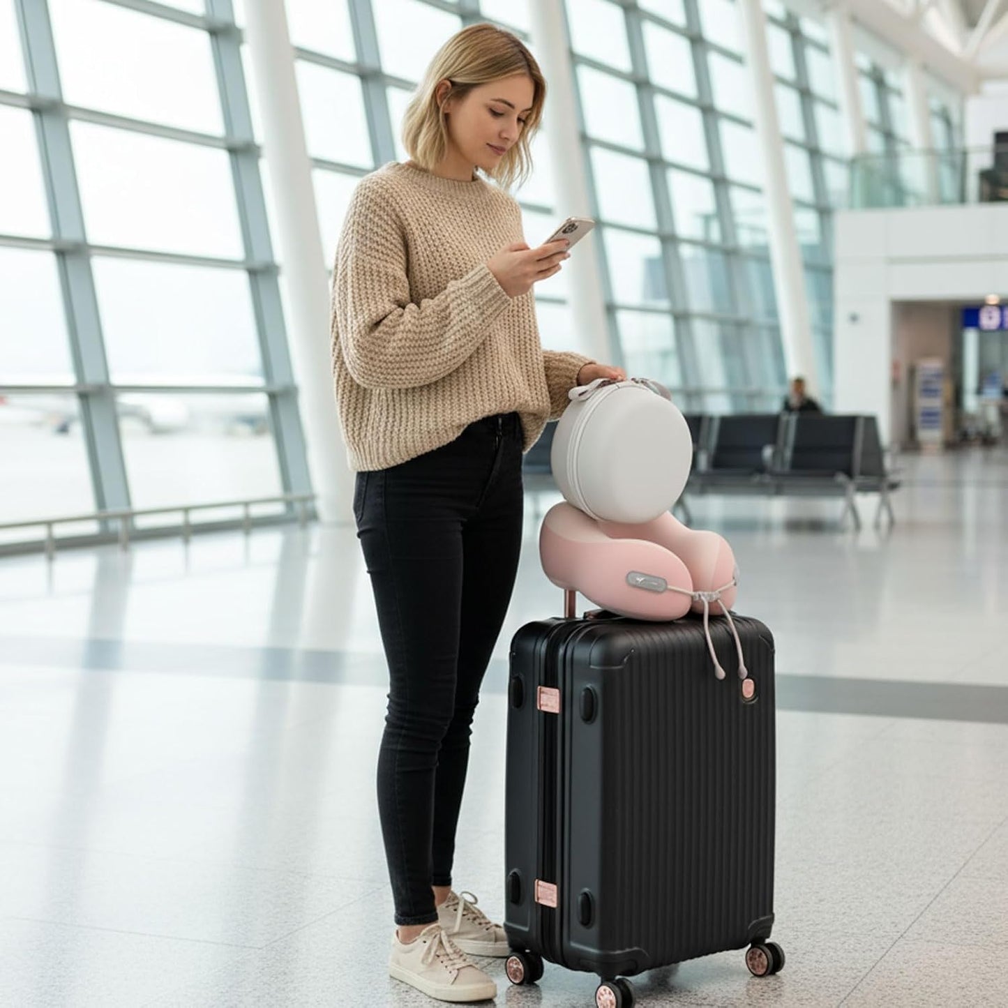 Travel Neck Pillow,Memory Foam Airplane Pillow, Pink