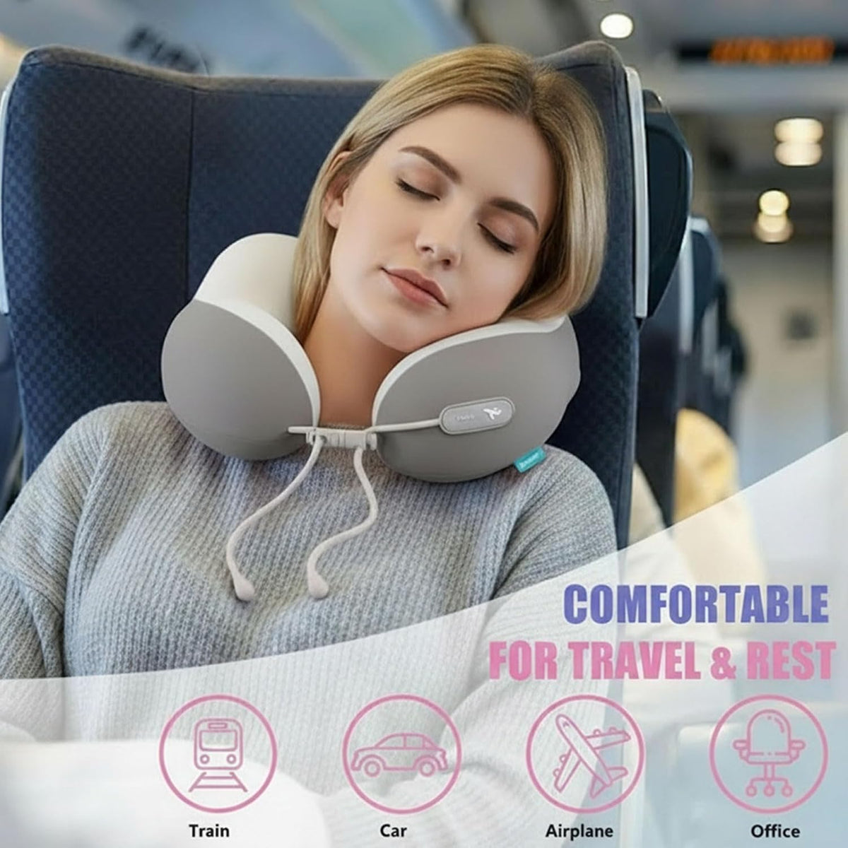 Travel Neck Pillow,Memory Foam Airplane Pillow, Pink