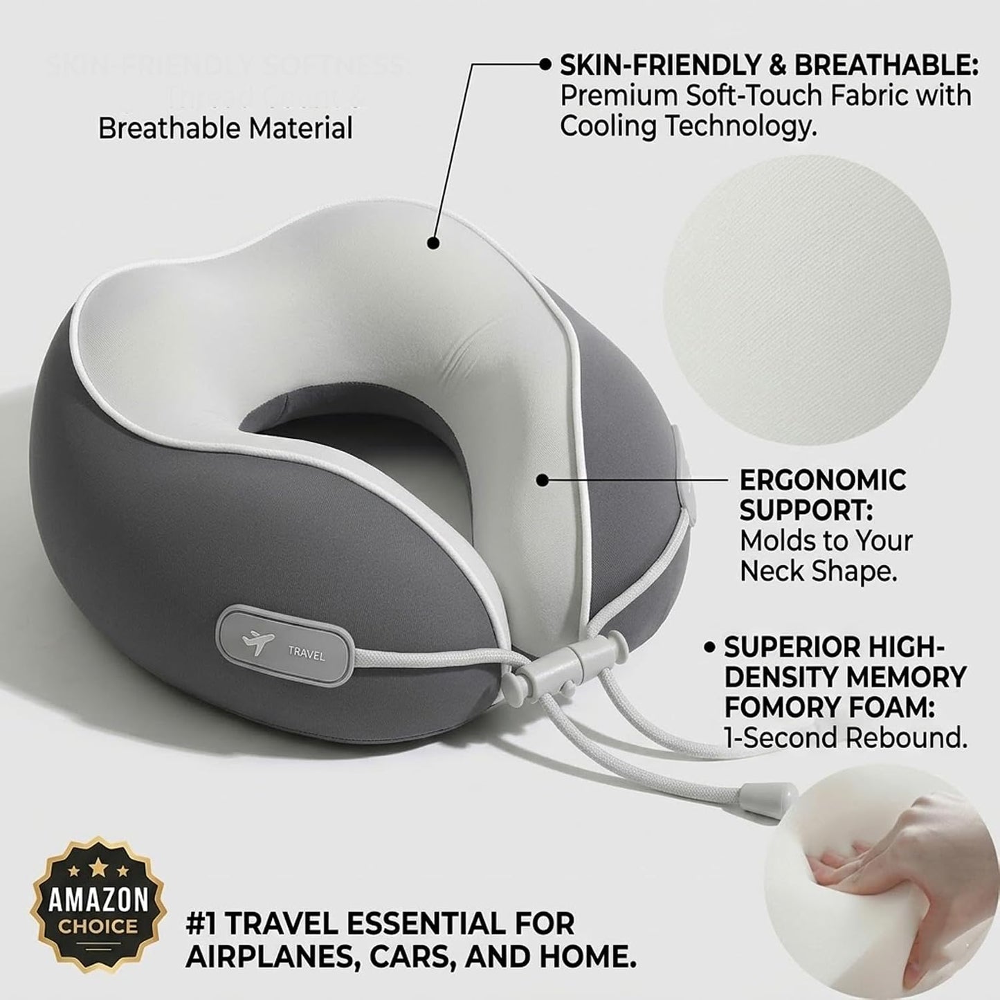 Travel Neck Pillow,Memory Foam Airplane Pillow, Pink