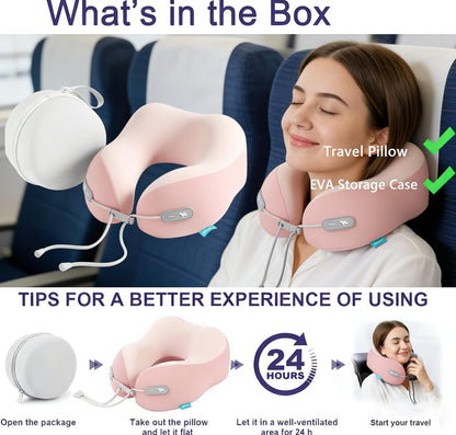 Travel Neck Pillow,Memory Foam Airplane Pillow, Pink