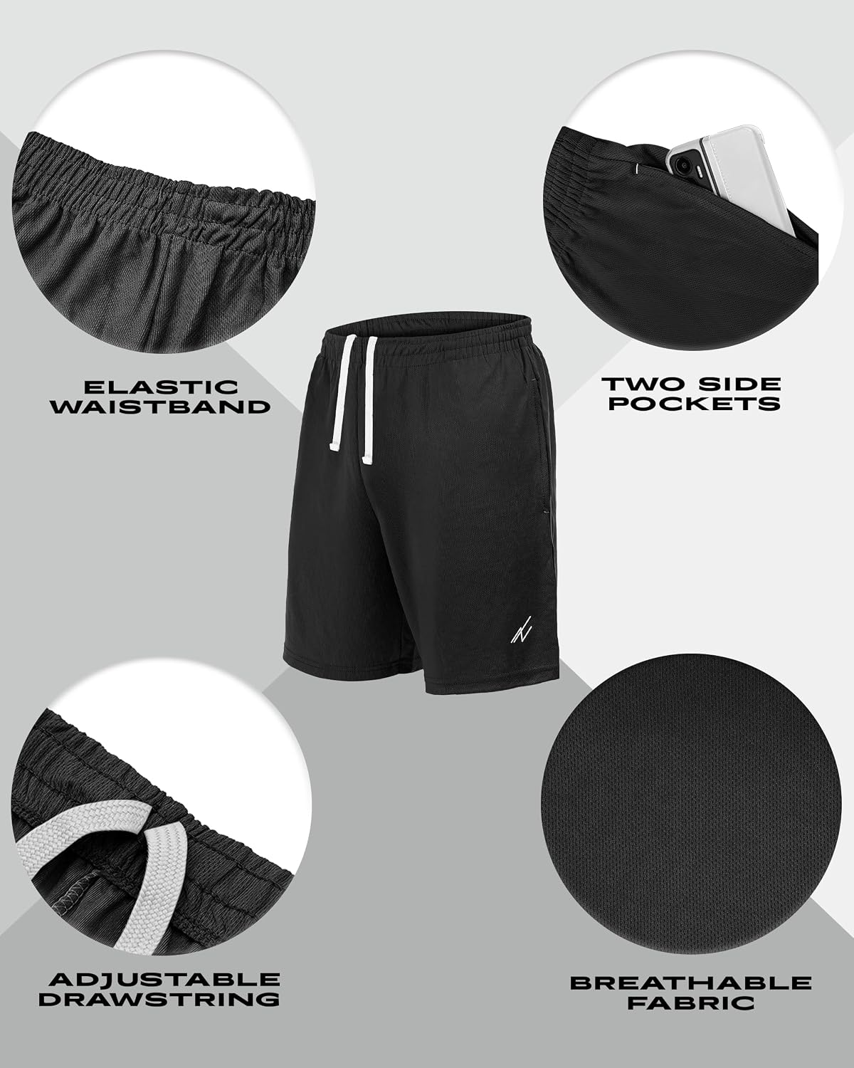 5 Pack Men's Athletic Shorts Quick Dry Loose-Fit Lightweight Running Workout Gym Shorts with Pockets