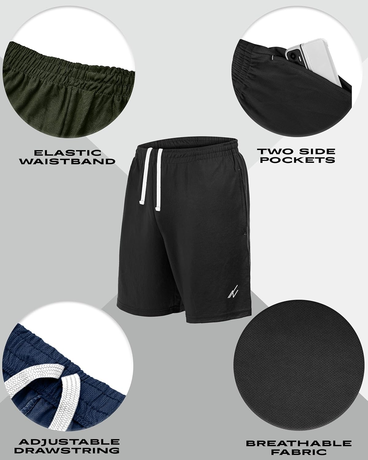 5 Pack Men's Athletic Shorts Quick Dry Loose-Fit Lightweight Running Workout Gym Shorts with Pockets