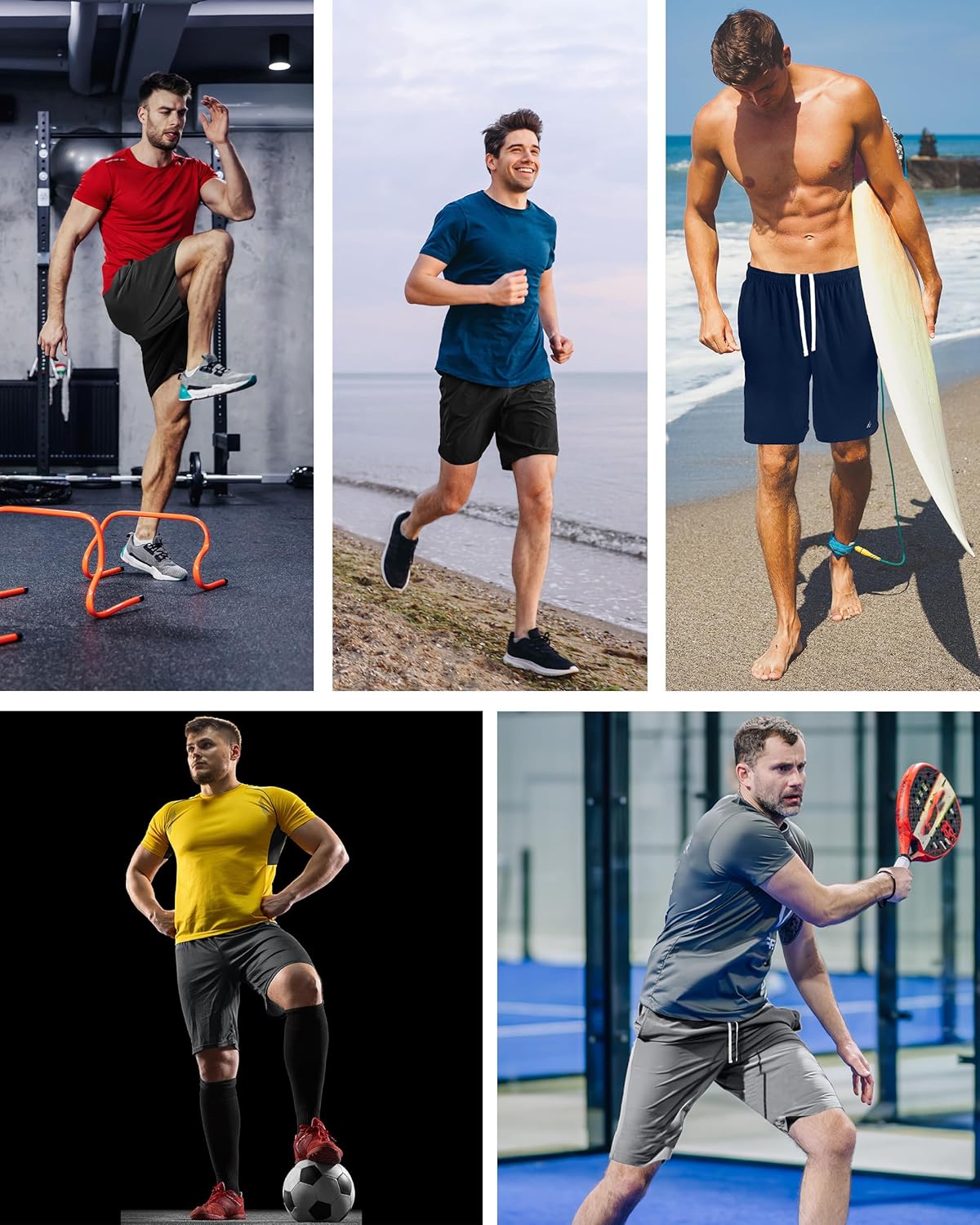5 Pack Men's Athletic Shorts Quick Dry Loose-Fit Lightweight Running Workout Gym Shorts with Pockets