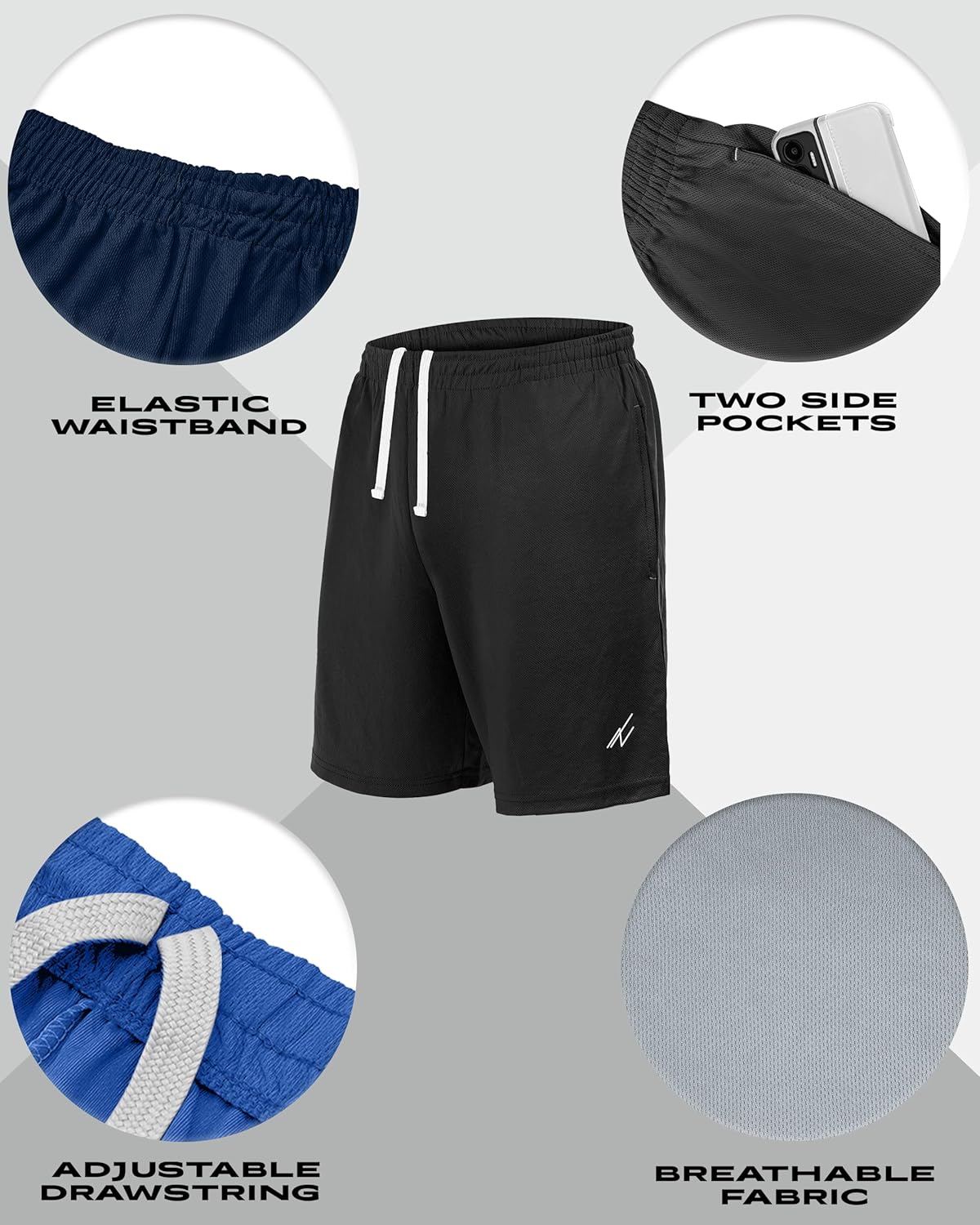 5 Pack Men's Athletic Shorts Quick Dry Loose-Fit Lightweight Running Workout Gym Shorts with Pockets