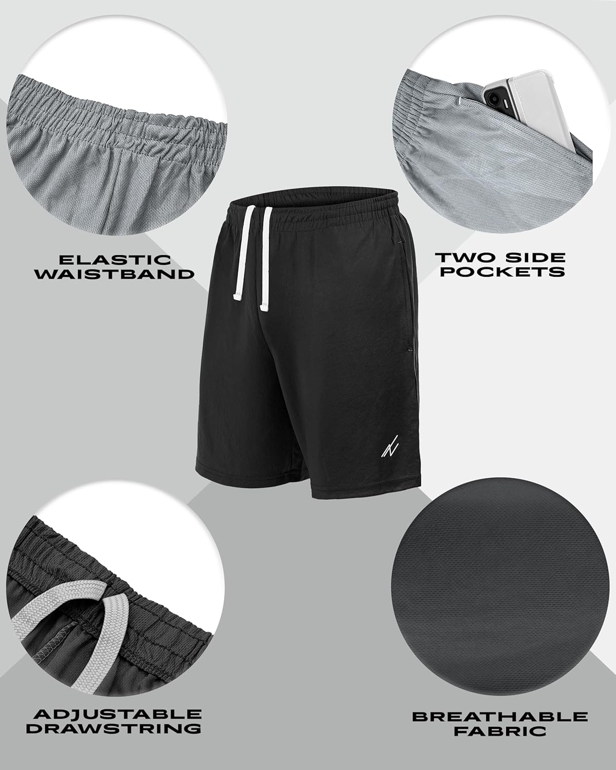 5 Pack Men's Athletic Shorts Quick Dry Loose-Fit Lightweight Running Workout Gym Shorts with Pockets