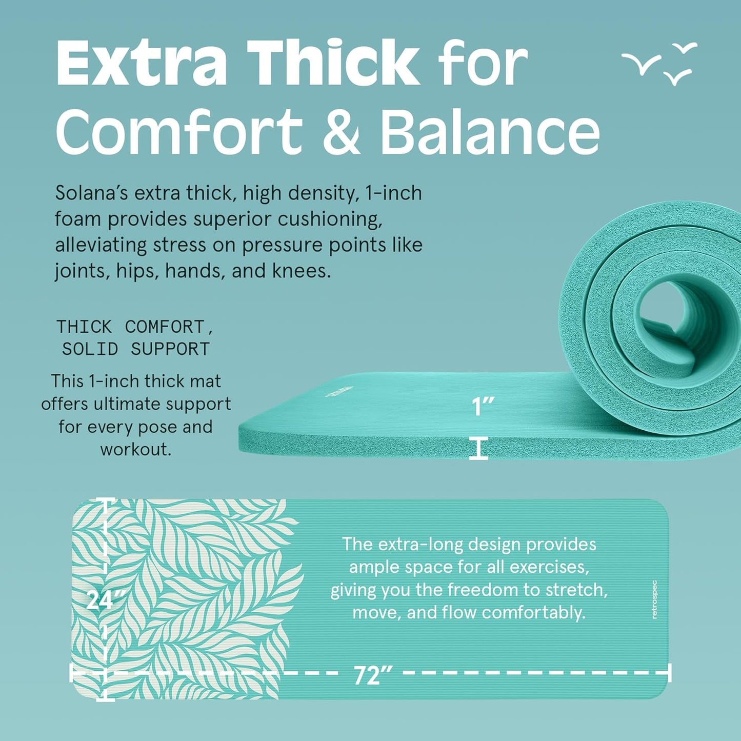 Solana Yoga Mat 1" Thick With Nylon Strap For Men & Women - Non Slip Exercise Mat For Home Yoga, Pilates, Stretching, Floor & Fitness Workouts
