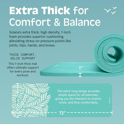 Solana Yoga Mat 1" Thick With Nylon Strap For Men & Women - Non Slip Exercise Mat For Home Yoga, Pilates, Stretching, Floor & Fitness Workouts