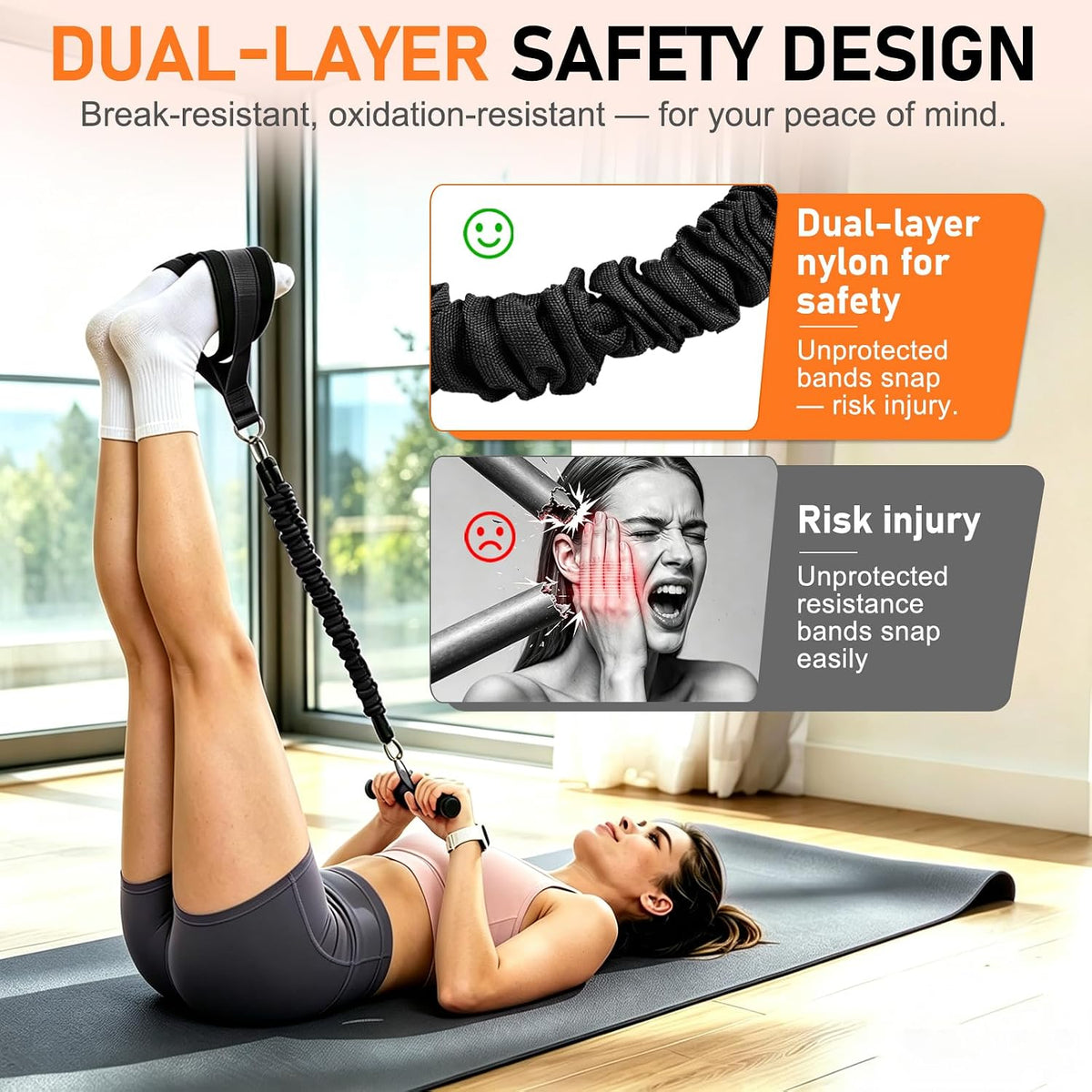 Multifunctional Pedal Resistance Band with Handles, Adjustable Detachable Latex Exercise Bands, Home Gym Workout for Women Men