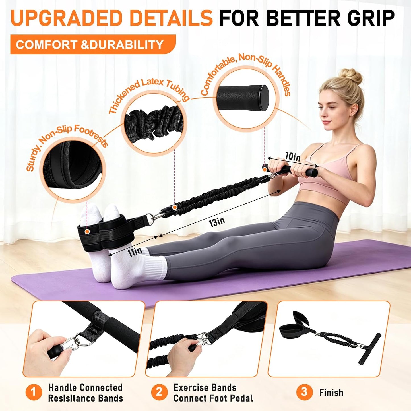 Multifunctional Pedal Resistance Band with Handles, Adjustable Detachable Latex Exercise Bands, Home Gym Workout for Women Men