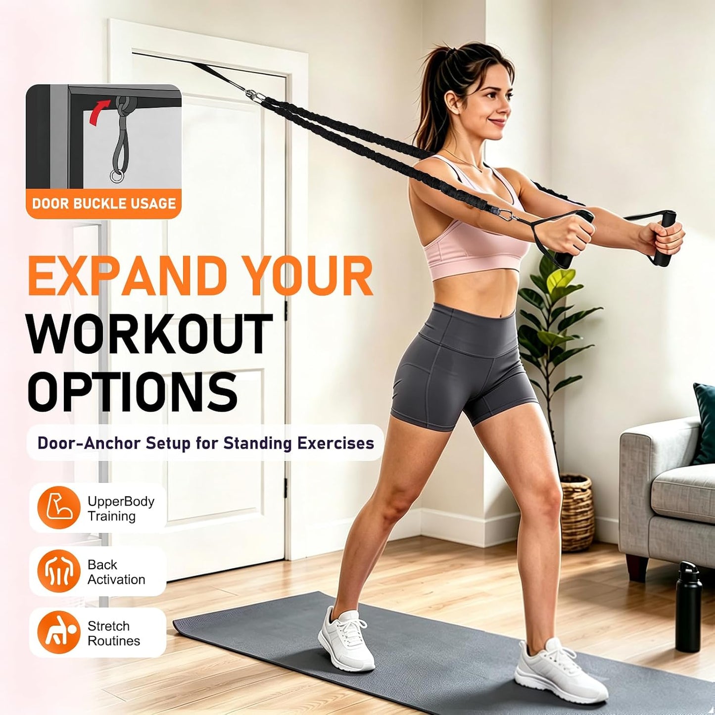 Multifunctional Pedal Resistance Band with Handles, Adjustable Detachable Latex Exercise Bands, Home Gym Workout for Women Men