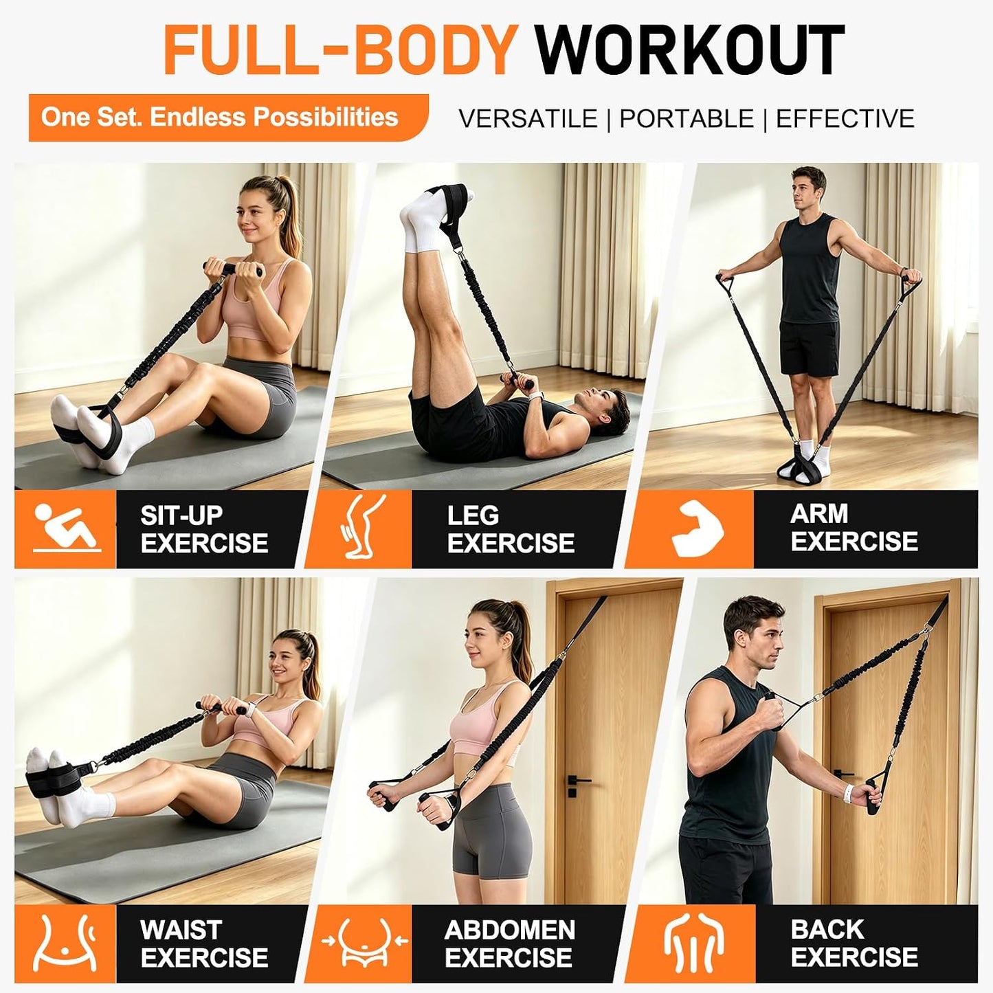 Multifunctional Pedal Resistance Band with Handles, Adjustable Detachable Latex Exercise Bands, Home Gym Workout for Women Men