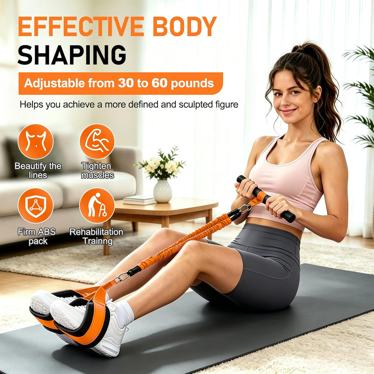 Multifunctional Pedal Resistance Band with Handles, Adjustable Detachable Latex Exercise Bands, Home Gym Workout for Women Men