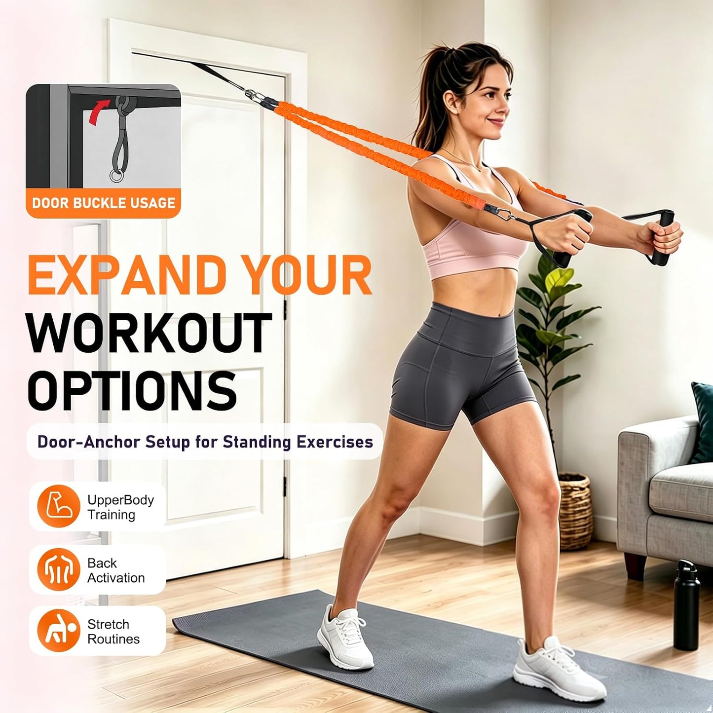Multifunctional Pedal Resistance Band with Handles, Adjustable Detachable Latex Exercise Bands, Home Gym Workout for Women Men