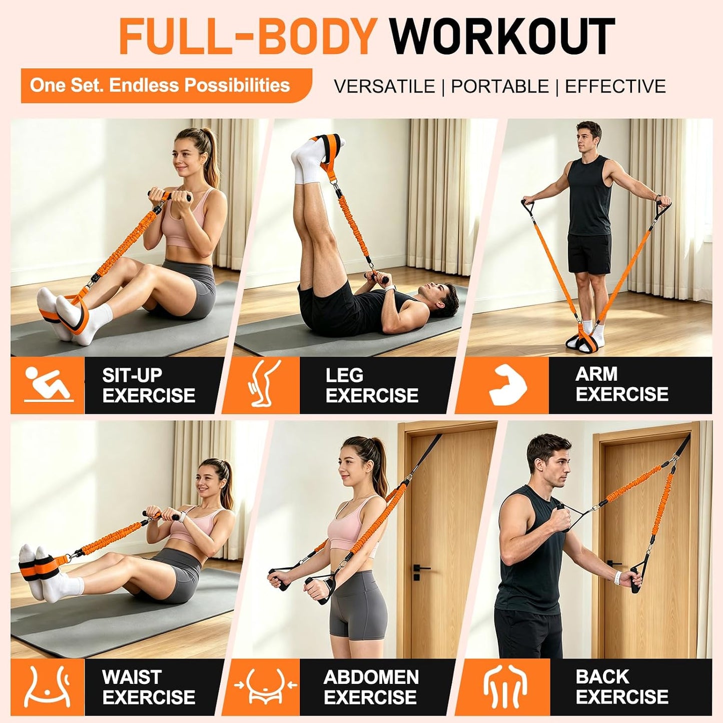 Multifunctional Pedal Resistance Band with Handles, Adjustable Detachable Latex Exercise Bands, Home Gym Workout for Women Men