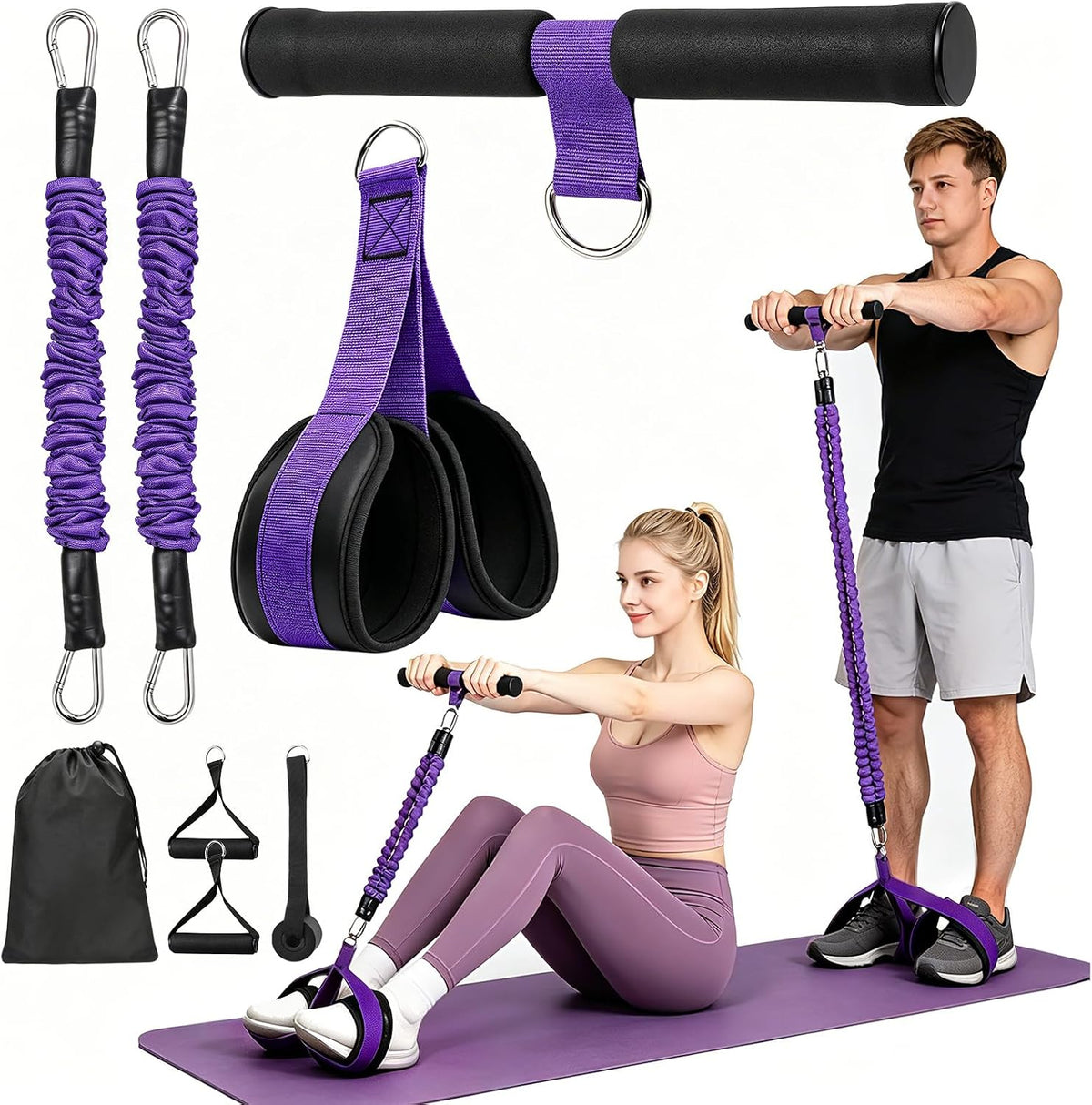 Multifunctional Pedal Resistance Band with Handles, Adjustable Detachable Latex Exercise Bands, Home Gym Workout for Women Men