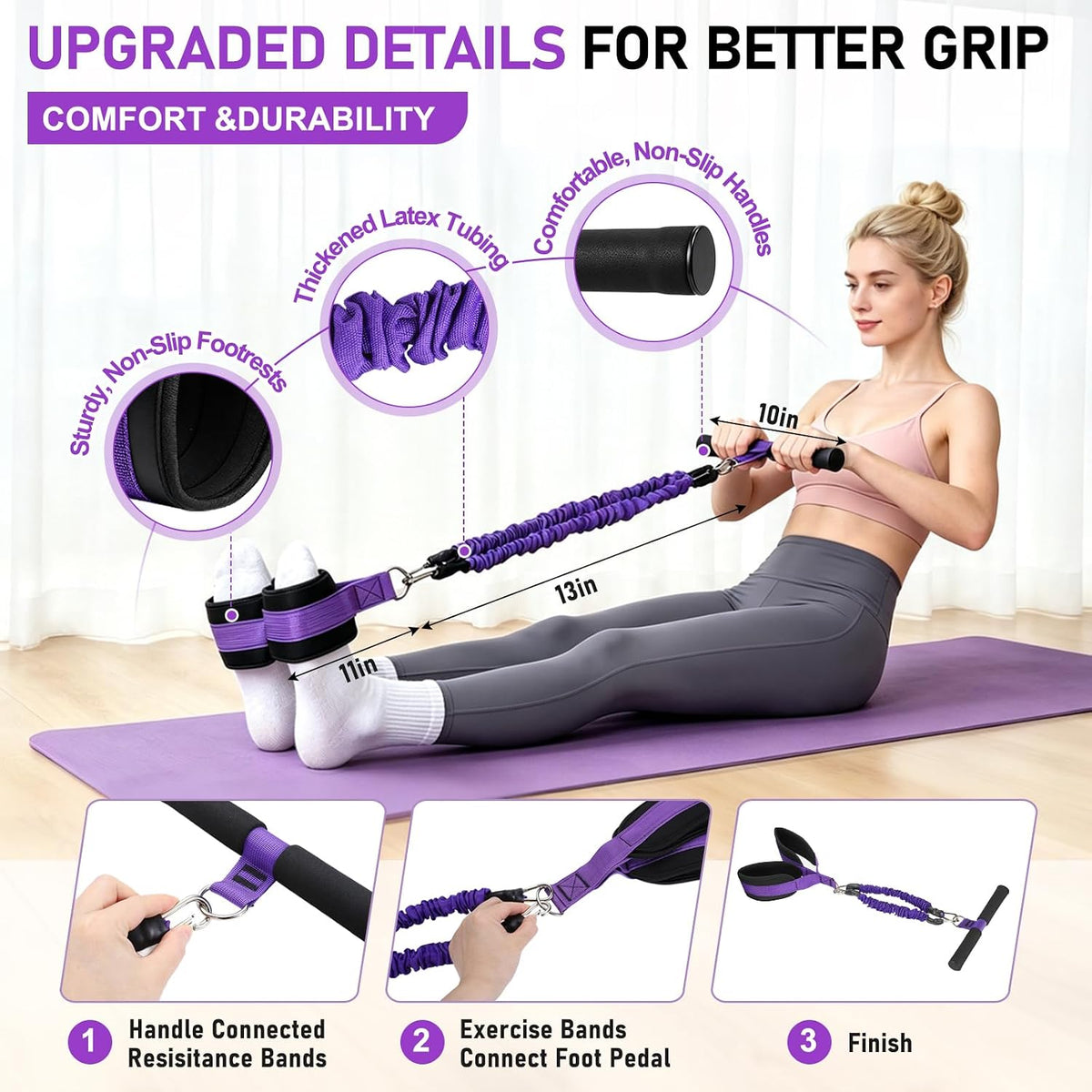 Multifunctional Pedal Resistance Band with Handles, Adjustable Detachable Latex Exercise Bands, Home Gym Workout for Women Men