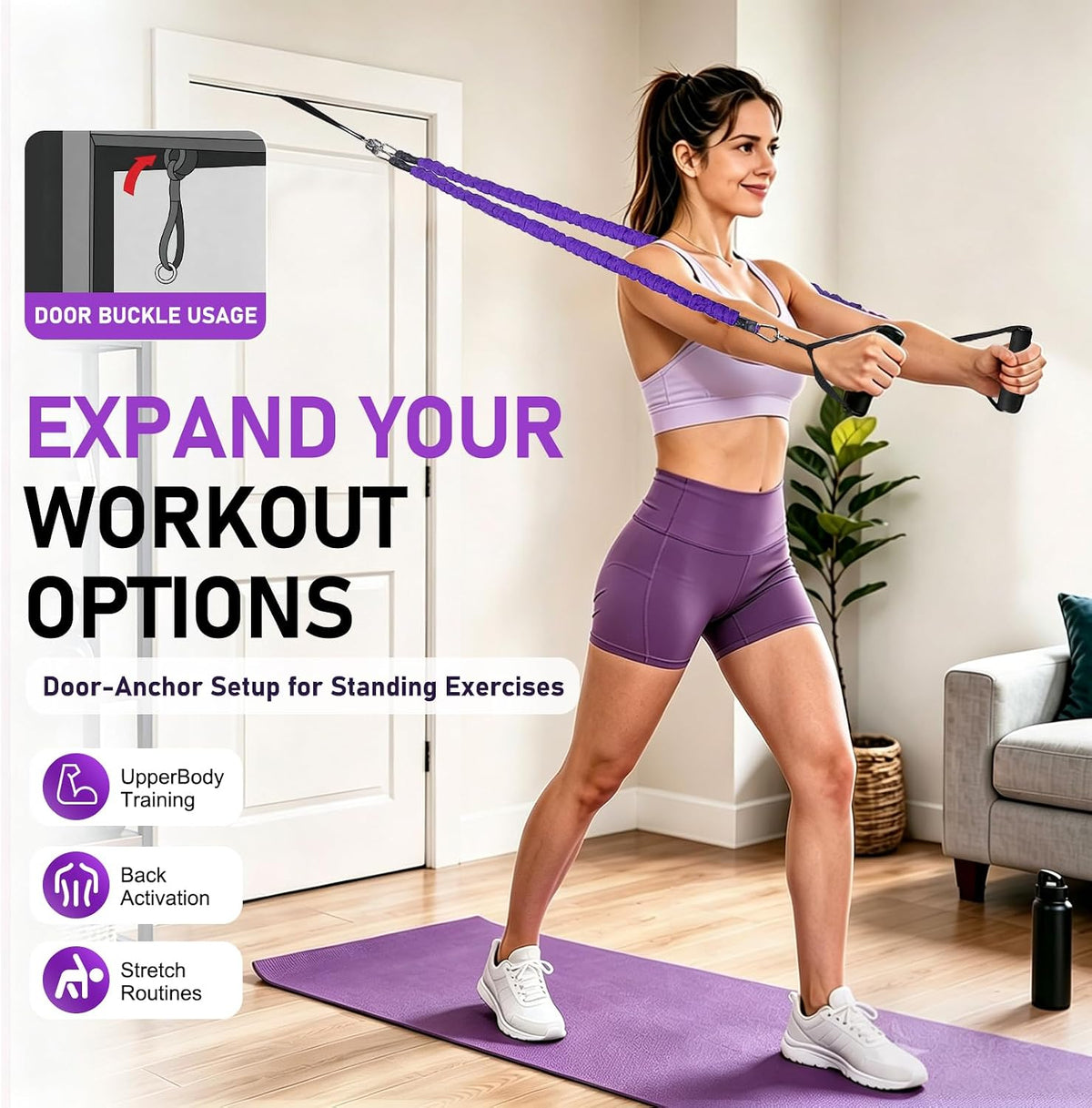Multifunctional Pedal Resistance Band with Handles, Adjustable Detachable Latex Exercise Bands, Home Gym Workout for Women Men