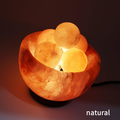 Himalayan Salt Lamp Bowl with 6 Himalayan Salt Massage Stones, Dimmable Pink Rock Salt Lamp for Bedroom, Office Desk & Meditation Room, Spa Decor, Relaxation Home Decor Gifts for Men & Women