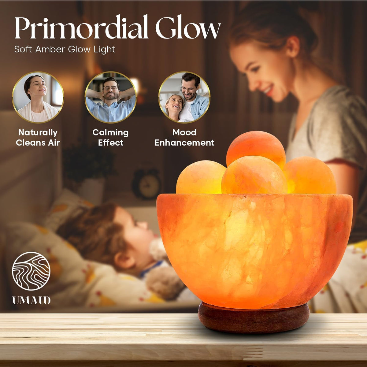 Himalayan Salt Lamp Bowl with 6 Himalayan Salt Massage Stones, Dimmable Pink Rock Salt Lamp for Bedroom, Office Desk & Meditation Room, Spa Decor, Relaxation Home Decor Gifts for Men & Women