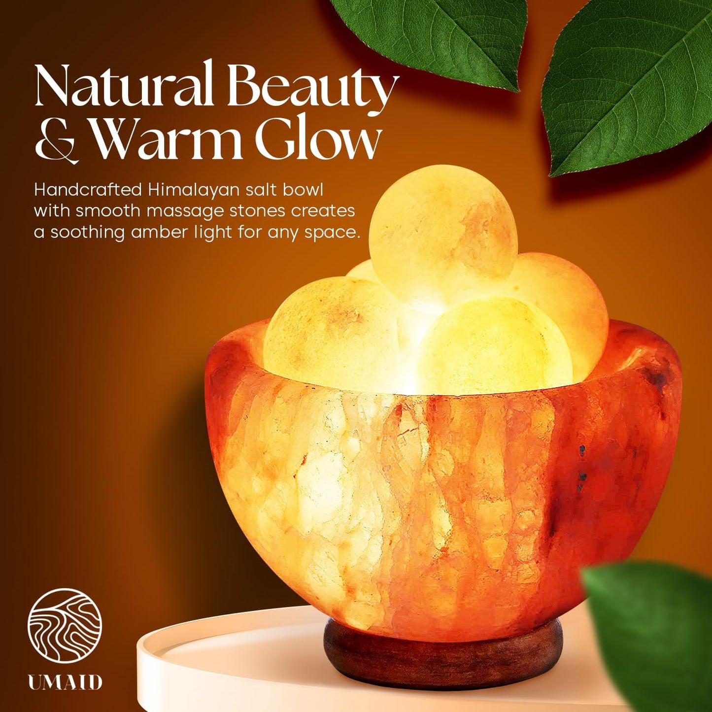 Himalayan Salt Lamp Bowl with 6 Himalayan Salt Massage Stones, Dimmable Pink Rock Salt Lamp for Bedroom, Office Desk & Meditation Room, Spa Decor, Relaxation Home Decor Gifts for Men & Women