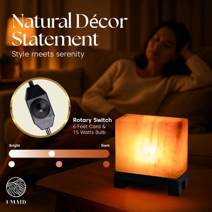Himalayan Salt Lamp Bowl with 6 Himalayan Salt Massage Stones, Dimmable Pink Rock Salt Lamp for Bedroom, Office Desk & Meditation Room, Spa Decor, Relaxation Home Decor Gifts for Men & Women
