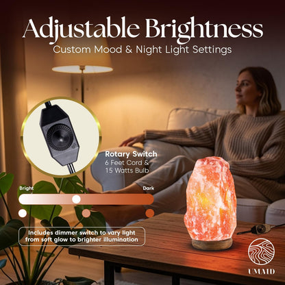 Himalayan Salt Lamp Bowl with 6 Himalayan Salt Massage Stones, Dimmable Pink Rock Salt Lamp for Bedroom, Office Desk & Meditation Room, Spa Decor, Relaxation Home Decor Gifts for Men & Women