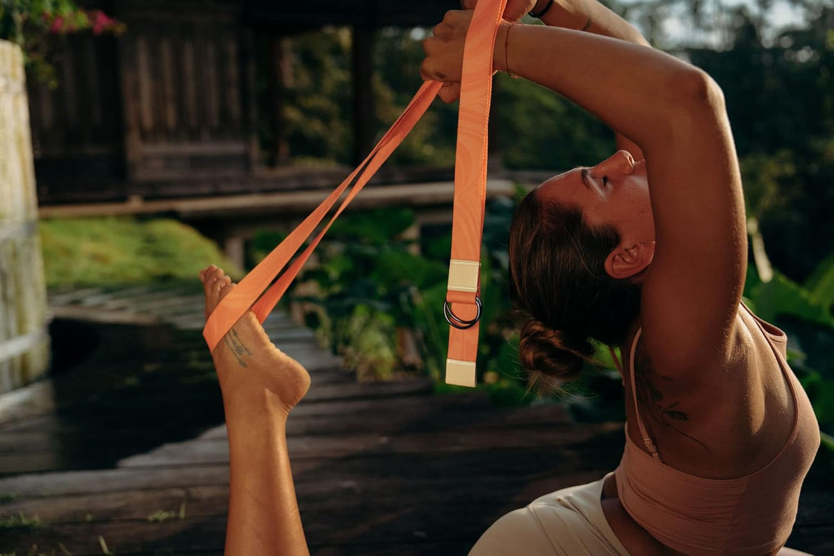 The Yoga Strap | Luxurious, Extra Long, Super Soft, Eco Printed | Studio Quality, Adjustable | Safely Stretch Further and Hold Longer | 8 ft Long