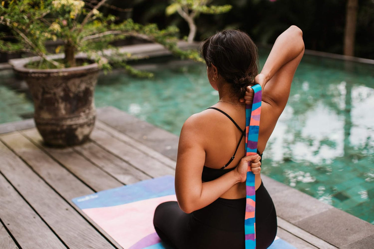 The Yoga Strap | Luxurious, Extra Long, Super Soft, Eco Printed | Studio Quality, Adjustable | Safely Stretch Further and Hold Longer | 8 ft Long