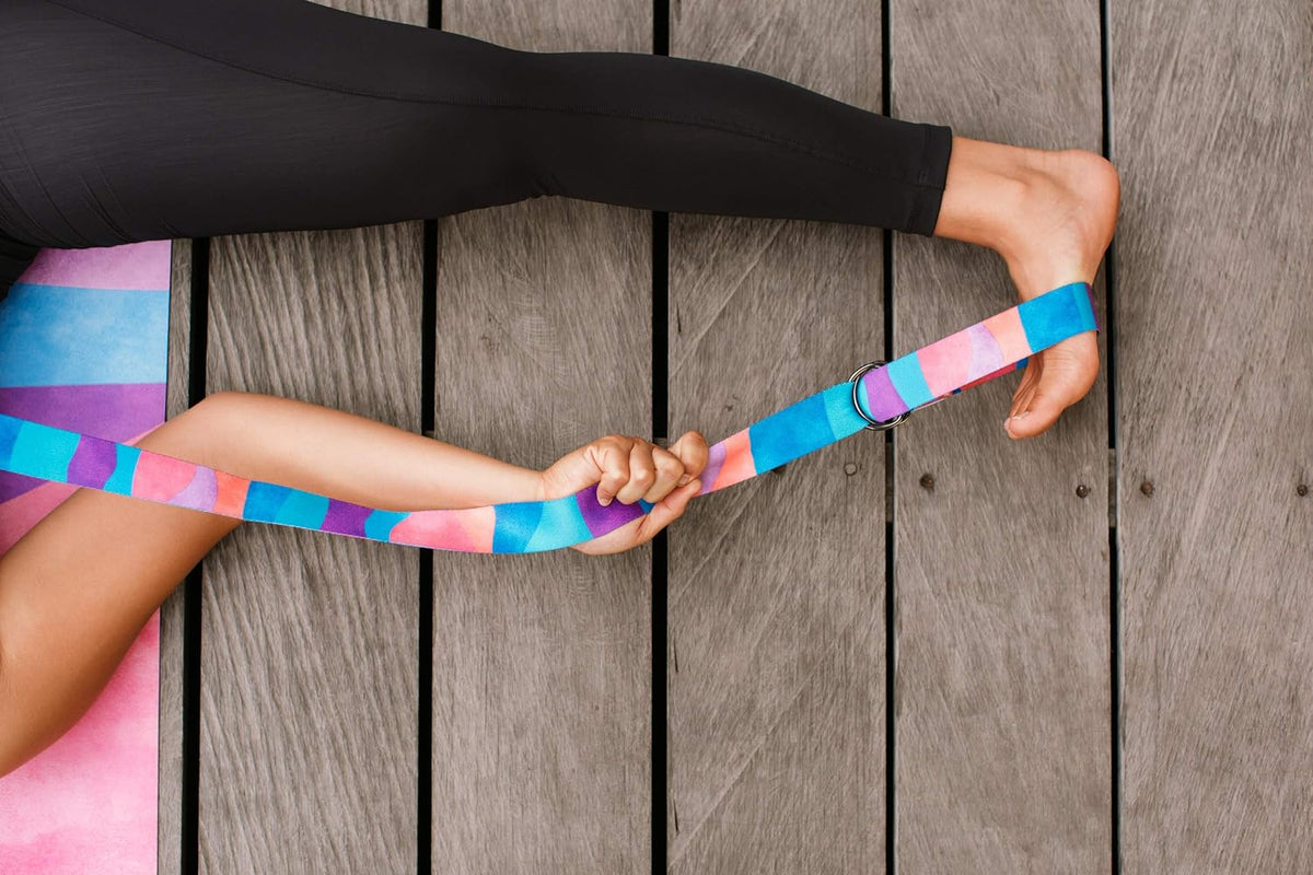 The Yoga Strap | Luxurious, Extra Long, Super Soft, Eco Printed | Studio Quality, Adjustable | Safely Stretch Further and Hold Longer | 8 ft Long
