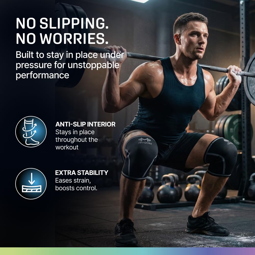 7mm Neoprene Knee Sleeves for Men & Women Weightlifting & Powerlifting – Compression Knee Sleeve Support for Squats, Gym, Training – USPA, IPL Approved – Medium Black (Pair)
