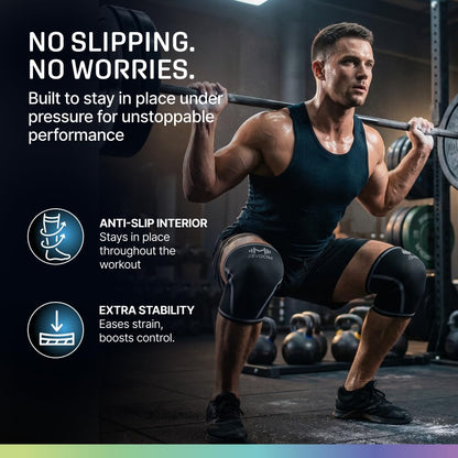 7mm Neoprene Knee Sleeves for Men & Women Weightlifting & Powerlifting – Compression Knee Sleeve Support for Squats, Gym, Training – USPA, IPL Approved – Medium Black (Pair)