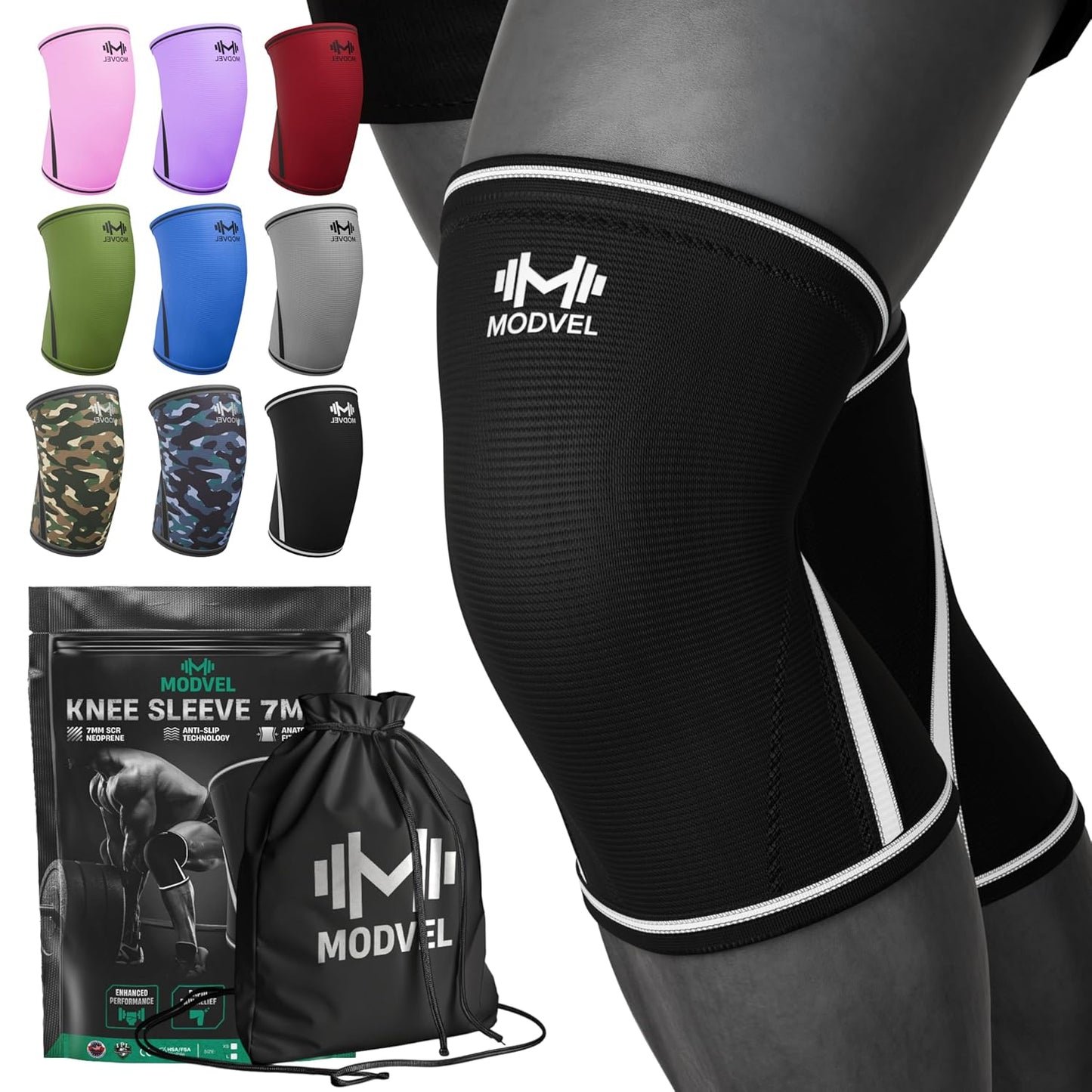 7mm Neoprene Knee Sleeves for Men & Women Weightlifting & Powerlifting – Compression Knee Sleeve Support for Squats, Gym, Training – USPA, IPL Approved – Medium Black (Pair)