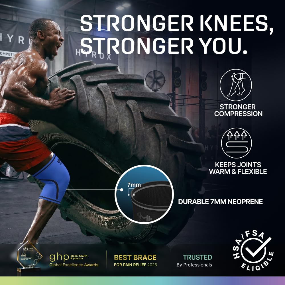 7mm Neoprene Knee Sleeves for Men & Women Weightlifting & Powerlifting – Compression Knee Sleeve Support for Squats, Gym, Training – USPA, IPL Approved – Medium Black (Pair)