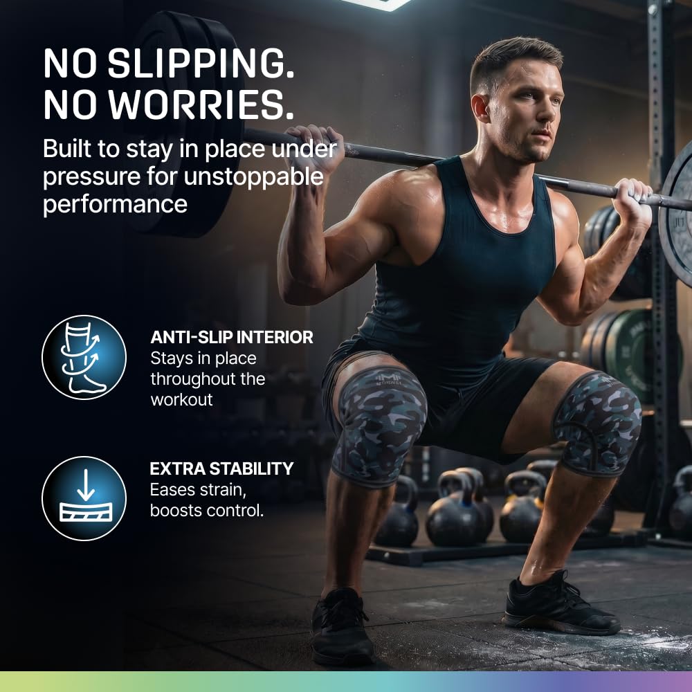 7mm Neoprene Knee Sleeves for Men & Women Weightlifting & Powerlifting – Compression Knee Sleeve Support for Squats, Gym, Training – USPA, IPL Approved – Medium Black (Pair)