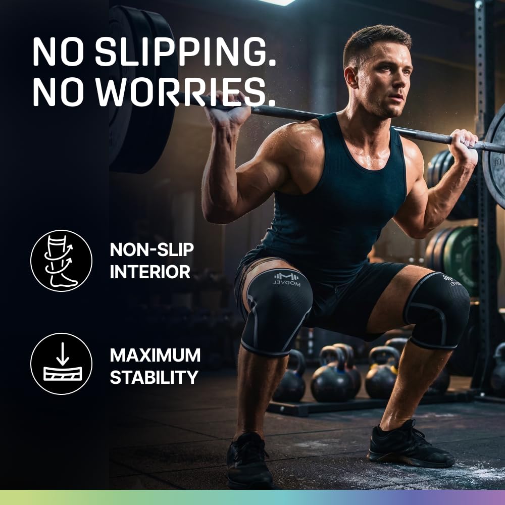 7mm Neoprene Knee Sleeves for Men & Women Weightlifting & Powerlifting – Compression Knee Sleeve Support for Squats, Gym, Training – USPA, IPL Approved – Medium Black (Pair)