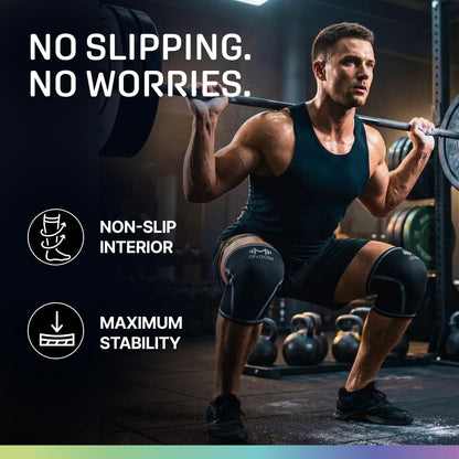7mm Neoprene Knee Sleeves for Men & Women Weightlifting & Powerlifting – Compression Knee Sleeve Support for Squats, Gym, Training – USPA, IPL Approved – Medium Black (Pair)