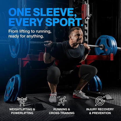 7mm Neoprene Knee Sleeves for Men & Women Weightlifting & Powerlifting – Compression Knee Sleeve Support for Squats, Gym, Training – USPA, IPL Approved – Medium Black (Pair)