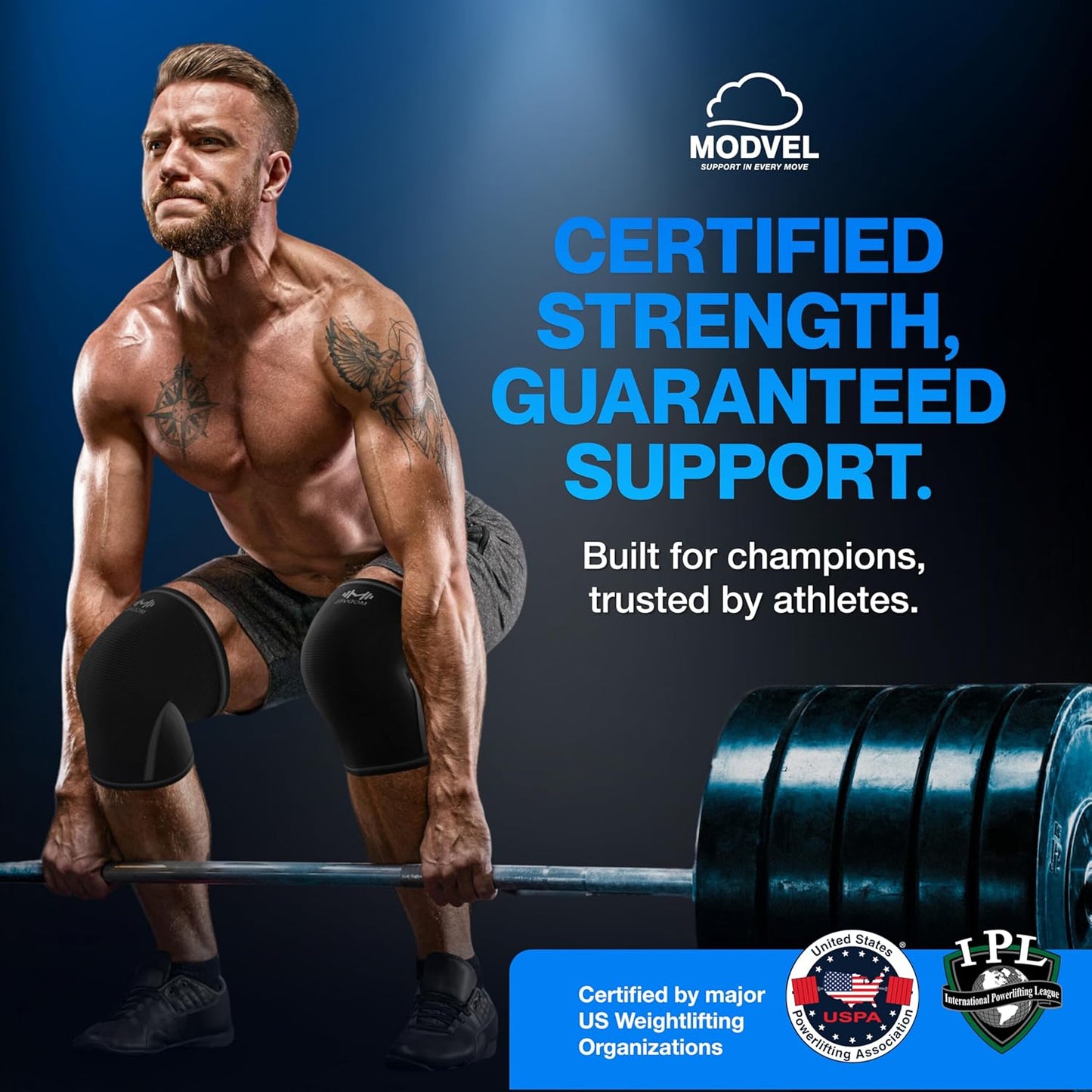 7mm Neoprene Knee Sleeves for Men & Women Weightlifting & Powerlifting – Compression Knee Sleeve Support for Squats, Gym, Training – USPA, IPL Approved – Medium Black (Pair)