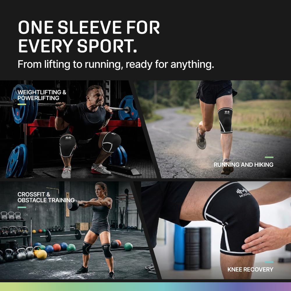 7mm Neoprene Knee Sleeves for Men & Women Weightlifting & Powerlifting – Compression Knee Sleeve Support for Squats, Gym, Training – USPA, IPL Approved – Medium Black (Pair)