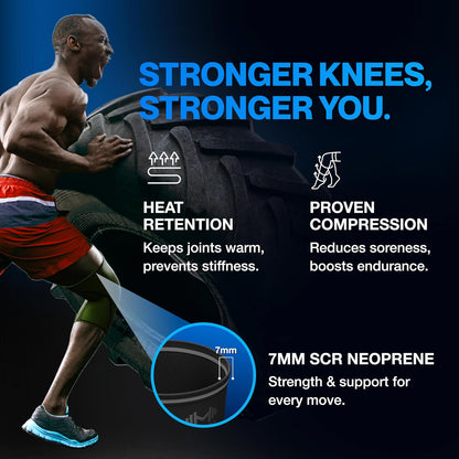 7mm Neoprene Knee Sleeves for Men & Women Weightlifting & Powerlifting – Compression Knee Sleeve Support for Squats, Gym, Training – USPA, IPL Approved – Medium Black (Pair)