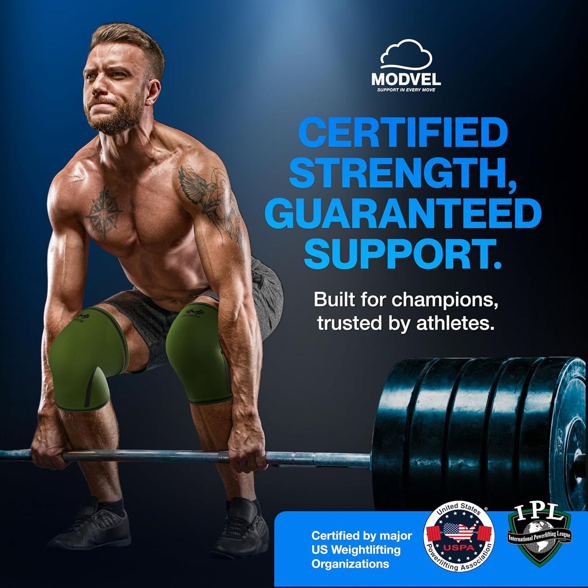 7mm Neoprene Knee Sleeves for Men & Women Weightlifting & Powerlifting – Compression Knee Sleeve Support for Squats, Gym, Training – USPA, IPL Approved – Medium Black (Pair)