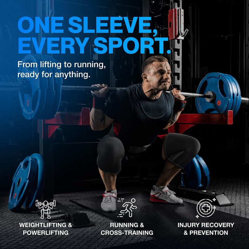 7mm Neoprene Knee Sleeves for Men & Women Weightlifting & Powerlifting – Compression Knee Sleeve Support for Squats, Gym, Training – USPA, IPL Approved – Medium Black (Pair)