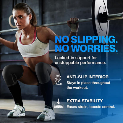 7mm Neoprene Knee Sleeves for Men & Women Weightlifting & Powerlifting – Compression Knee Sleeve Support for Squats, Gym, Training – USPA, IPL Approved – Medium Black (Pair)
